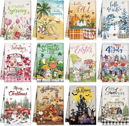 12 Pcs Seasonal Kitchen Towels Set