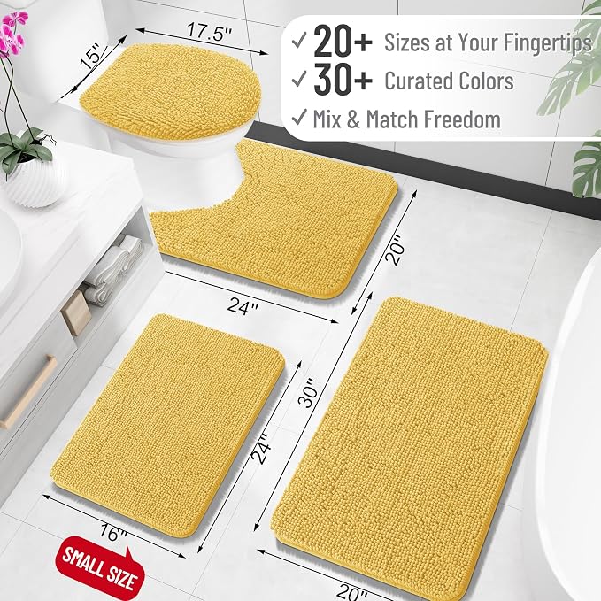OLANLY Large Bathroom Rugs 50x30, Extra Soft Absorbent Chenille Bath Rugs, Rubber Backing Quick Dry, Machine Washable Bath Mats for Bathroom Floor, Tub and Shower, Home Decor Accessories, Yellow
