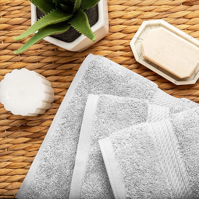 SUPERIOR Solid Egyptian Cotton Towel Set, Hand Towel 20” x 30”, Bath Towel 30”