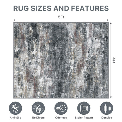 Office Chair Mat for Hardwood Tile Floor, Abstract 48"X 60" Desk Mats for Office Chair on Rolling Chairs Carpet, Desk Anti-Slip 1/5" Thick Rug for Computer Chair, Thin Low-Pile Floor Mat, Dark Gray