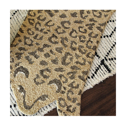Crane Baby Leopard Shaped Nursery Rug, Handmade 100% Wool Safari Animal Rug for Baby Boy and Girl Nursery, Jungle Nursery Decor, Leopard Print Rug for Toddler Room, Kids Room, 23 x 36 Inches