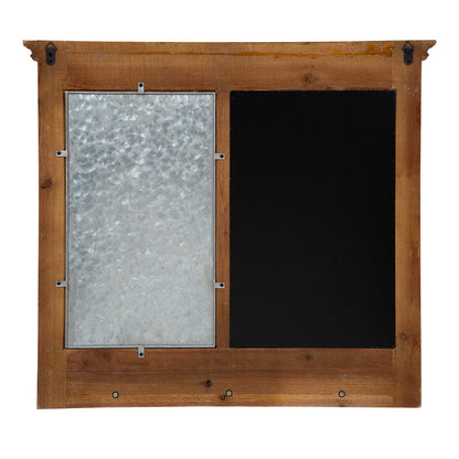 Kate and Laurel Idamae Wood Framed Chalkboard Wall Organizer with Mail Holders and Key Hooks, 28" x 25", Rustic Brown, Farmhouse-Inspired Chalkboard