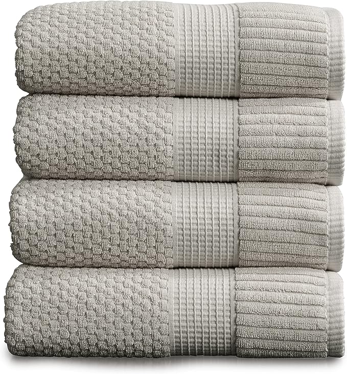 NY Loft 100% Cotton Bath Towel Set of 4 | Grey Towels | Oeko-TEX® Standard 100