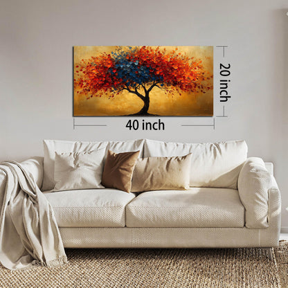 CANEITO Tree Wall Art for Living Room, Red Blue and Gold Wall-Decor for Bedroom, Natural Canvas Prints Pictures for Hallway Office, Size 40x20 Inches