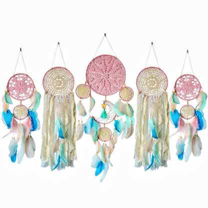 Handmade Dream Catchers Set of 5, Pink Boho Macrame Wall Hanging Decor for Women, Gift for Mother's Day, Birthday, Christmas, Housewarming, Nursery, Teen Girl Bedroom Aesthetic