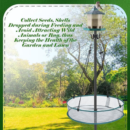 LemonRoad 2 Sets Bird Seed Catcher for Outdoors Feeder 20'' Wild Bird Feeding Tray Hanging Platform Feeding Hoop with Holes Fits 1'' Pole Seed Catcher for Finch Garden Backyard