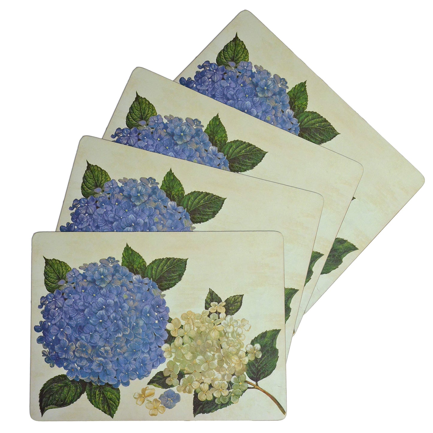 Benson Mills Cork Placemats Set of 4, Thick Cork Place Mats for Kitchen and Dining Tables, Easy Clean Table Mats (12" x 16" Rectangular Set of 4, Hydrangea Floral)