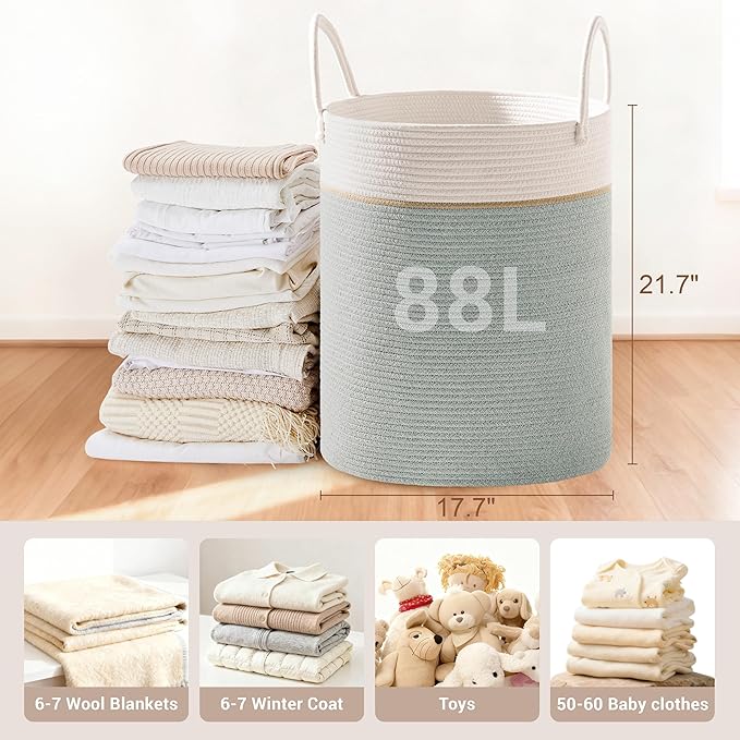 Tall Laundry Basket with Handles, 88L Portable Dirty Clothes Hamper, Boho
