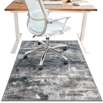 Office Chair Mat for Hardwood Tile Floor, Abstract 48"X 60" Desk Mats for Office Chair on Rolling Chairs Carpet, Desk Anti-Slip 1/5" Thick Rug for Computer Chair, Thin Low-Pile Floor Mat, Dark Gray