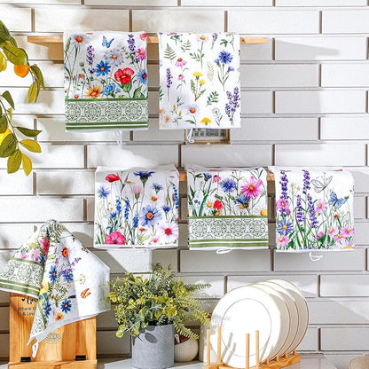 Geyoga 6 Pcs Spring Floral Kitchen Towels Flamingo Dish Hand Towels Sunflower