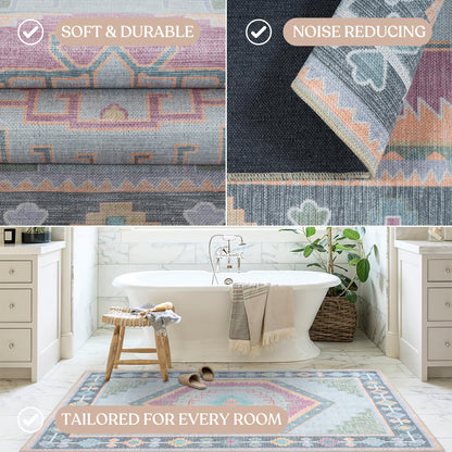 Fame Living Washable Area Rug. Modern Farmhouse. Vintage. Turkish. Bohemian. Distressed. Oriental. Traditional. Rugs for Living Room. Dining. Bedroom. Office. Entryway. Foyer. (856GP, 2'5" x 4'9")