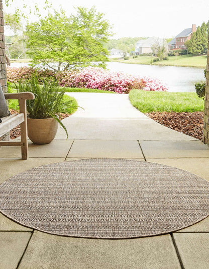 Unique Loom Outdoor Striped Collection Area Rug - Maia (10' Round, Natural/Black)