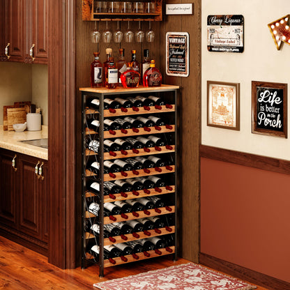 Sonyabecca 48 Bottle Wine Rack Freestanding Floor with Wood Top,8-Tier Wine Storage Shelf with Serving Station, Wine Holder for Kitchen, Bar, Dining Room, Home Bar Cabinet for Wine Bottles, No Wobble