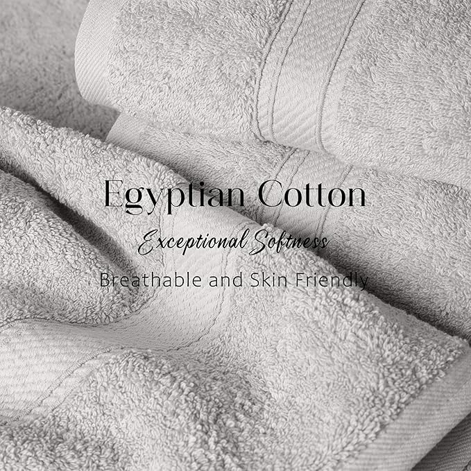 SUPERIOR Solid Egyptian Cotton Towel Set, Washcloths 13” x 13”, Hand Towels 20”
