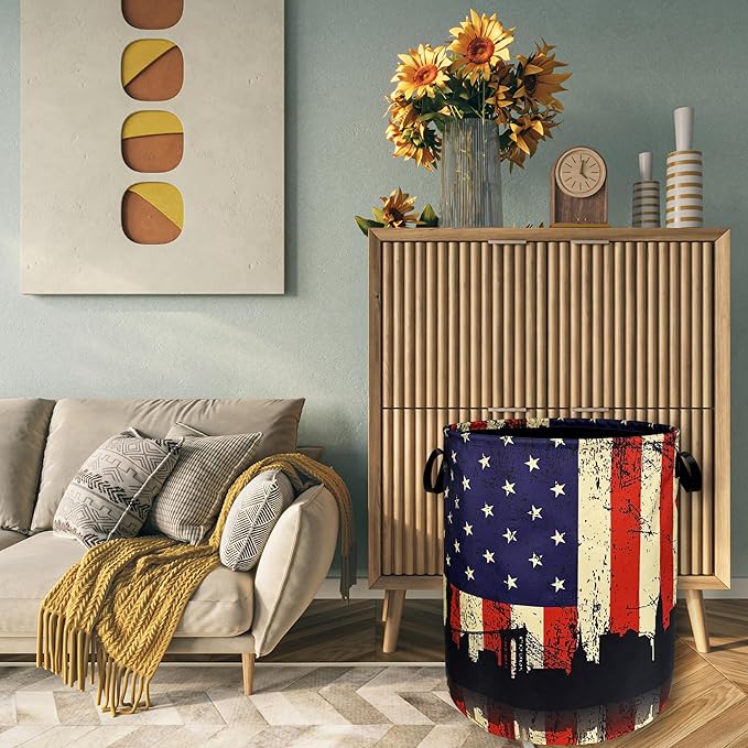 American Flag Laundry Hamper Colorful Retro Flag Laundry Basket