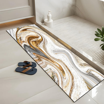 FNLNDO White and Gold Bathroom Rugs Marble Long Runner Rug Bath Mats Gold Bathroom Decor Absorbent Non Slip Shower Mats with Rubber Backing for Home Laundry (17"x 47", White Marble Print)