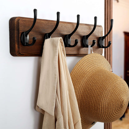 Dseap Wall Mounted Coat Rack: Patented, Heavy-Duty, 17.4" Long 5-Double-Hooks Wooden Hanger Rail for Winter Coats, Hat, Jacket, Clothing - Natural & Black