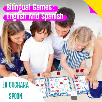 SpriteGru Spanish Bingo Game, 12 Vocabulary Bingo Board Game Bilingual Word Learning Educational Toys for Words Learning - Ages 5 and up (Up to 12 Players)
