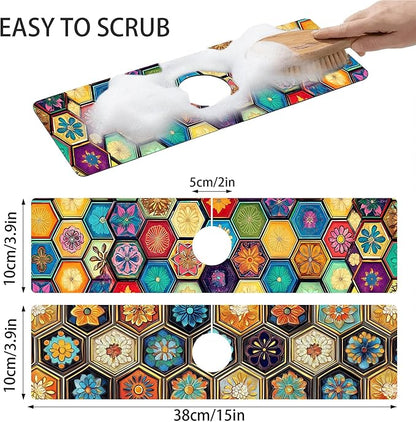 Bimkole 2 PCS Faucet Absorbent Mat, Kitchen Faucet Sink Splash Guard Wraparound