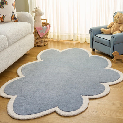 SAFAVIEH Area Rug 4x6 Scallop - Kids Collection - Blue & Ivory, Handmade Wool, Ideal for Living Room, Kids Room, Nursery, Playroom, Boys & Girls Room (SFK913M)