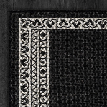 Washable Outdoor Rug 5x7 Modern Area Rugs Outdoor Carpets Bordered Pattern Non Shedding Waterproof Easy Clean Patio Deck Porch Living Room Bedroom Garden RV (5 X 7 Black)