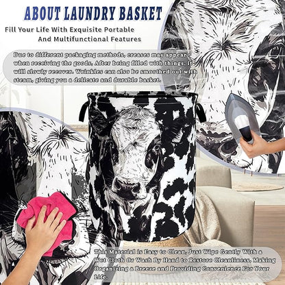 Personalize Black White Cow Laundry Basket Oxford Cloth Foldable Animal Laundry