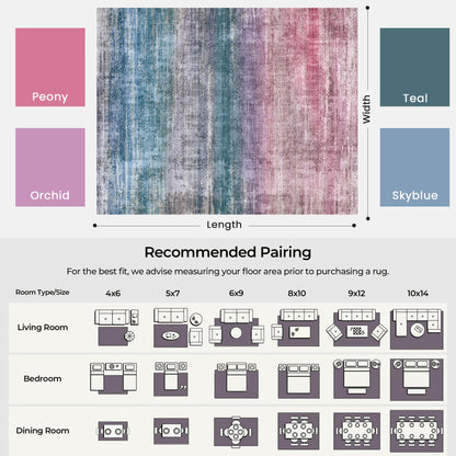 Kokia Abstract Area Rugs 9x12 Bedroom Washable Decor Low Pile Fluffy Non-Slip Non-Shedding Indoor Red Carpet Foldable Stain Resistant Floor Mat Living Room Dining Room, Oslo Orchid