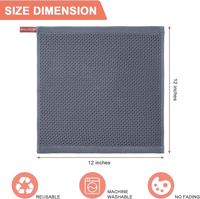 BOOMIBOO 6-Pack Kitchen Dish Cloths, 100% Cotton Waffle Weave, Ultra Soft
