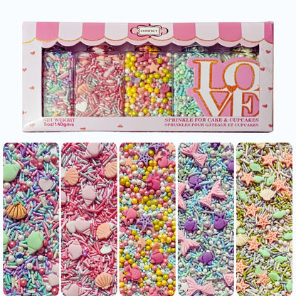 Confect Ocean-Themed Sprinkles Set – 5 Assorted Pastel Edible Sea Shell, Mermaid, starfishes & fish Sprinkle Mixes for Cake, Cupcake & Cookie Decorating –Ocean-Themed Baking Decorations- Vegan, Gluten-Free, Nut-Free, Soy-Free, Dairy-Free, Palm Oil-Free- 5