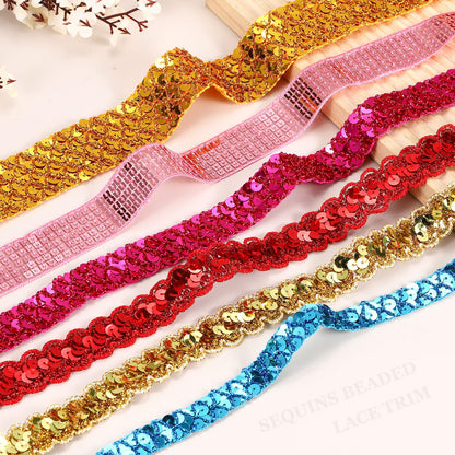 MECCANIXITY 0.9 Inch x 7 Yards Sequin Trim Silver Tone Wave Flat Sequin Braid Trim Strip Paillette Ribbon for Crafts, Embellishments, DIY Sewing Costume Decor