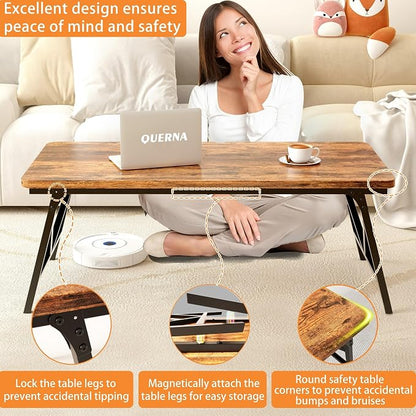 Folding Coffee Table, No Assembly Low Coffee Table, Floor Table Desk for Sitting on The Floor, Portable Floor Table for Living Room, Home, Caravan and use, 31.5L‘ x 15.8W’ x 15.8H’