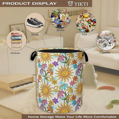 Collapsible Laundry Basket, Vintage Peace Symbol Dirty Clothes Hamper, Hippie