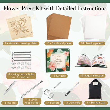 Aboofx Flower Press Kit, Craft Kits 11"x11" 10 Layers Wooden Flower Pressing Kit for Crafts Pressed Flowers & Plant Press for Spring DIY Craft Art, Preservation Kits for Bookmark Frame Flowers Drying
