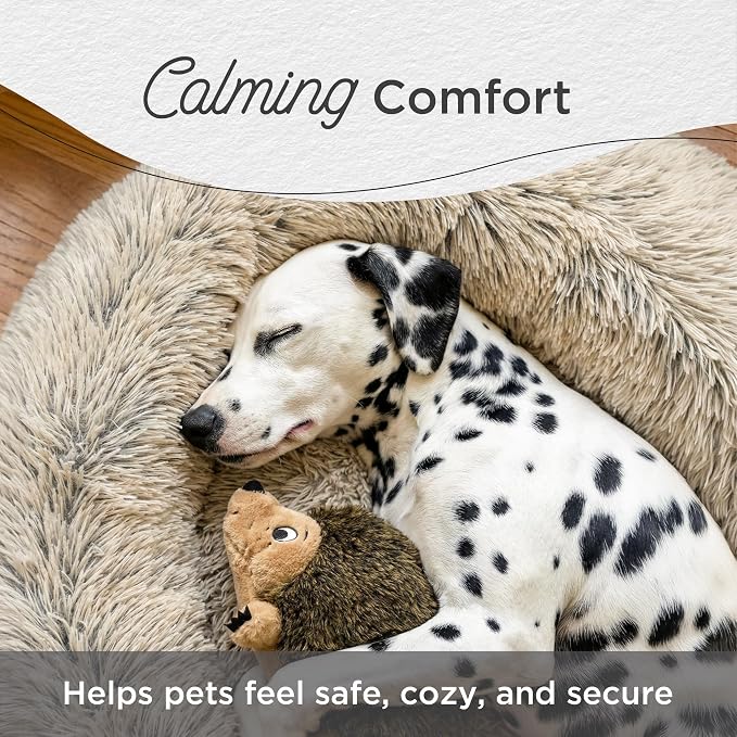 Best Friends by Sheri The Original Calming Donut Dog Bed for Large Dogs up to 100 lbs, Shag Faux Fur, Taupe, Large, 36" x 36"