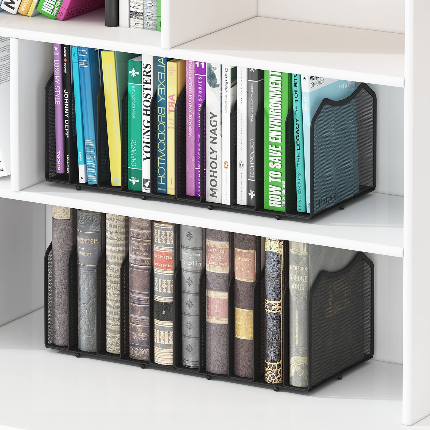 Simple Trending Mesh Desktop File Sorter Organizer, 5-Section Bookshelf for Desk Home Office, Black