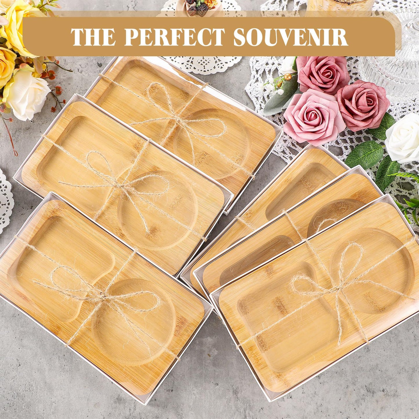 Beeveer 6 Pcs Bridal Shower Gift for Guests Wood Individual Tray Coffee Cake Serving Tray Wooden Platter Charcuterie Cutting Board Plate for Tea Coffee Fruit Food Housewarming Wedding Gift(Classic)