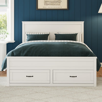 GDFStudio Queen Size Storage Bed Frame with 6 Drawers, 48.8" Tall Headboard Platform Bed Frame with Wooden Slats, Modern Bedroom Storage Furniture, No Box Spring Needed, White