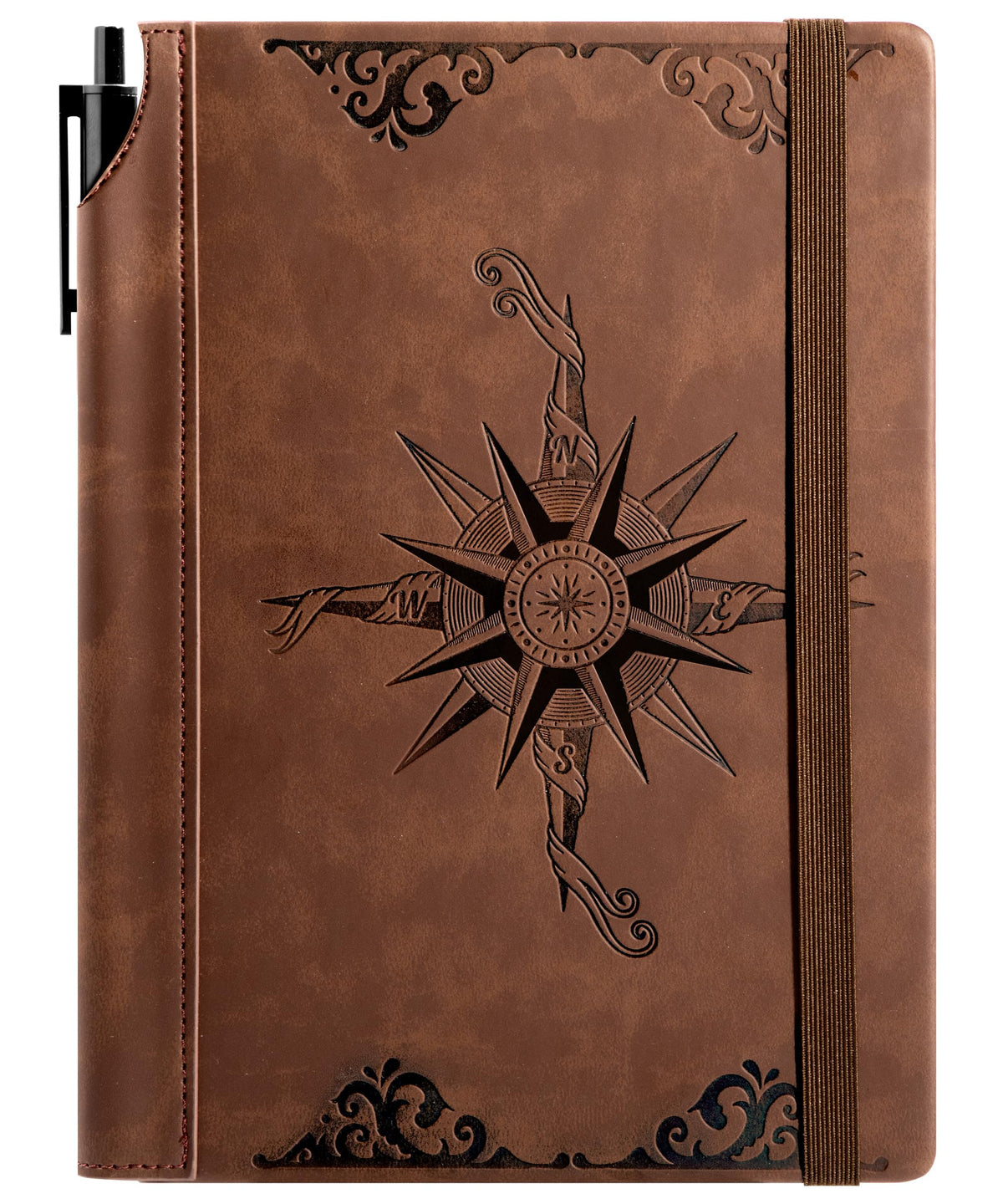 CAGIE Compass Leather Notebook Journal for Men, 100 GSM 288 Pages Lined Journals for Writing, A5 Hardcover Journaling Notebooks Gift Set with Pen for Travel Office Daily Writing