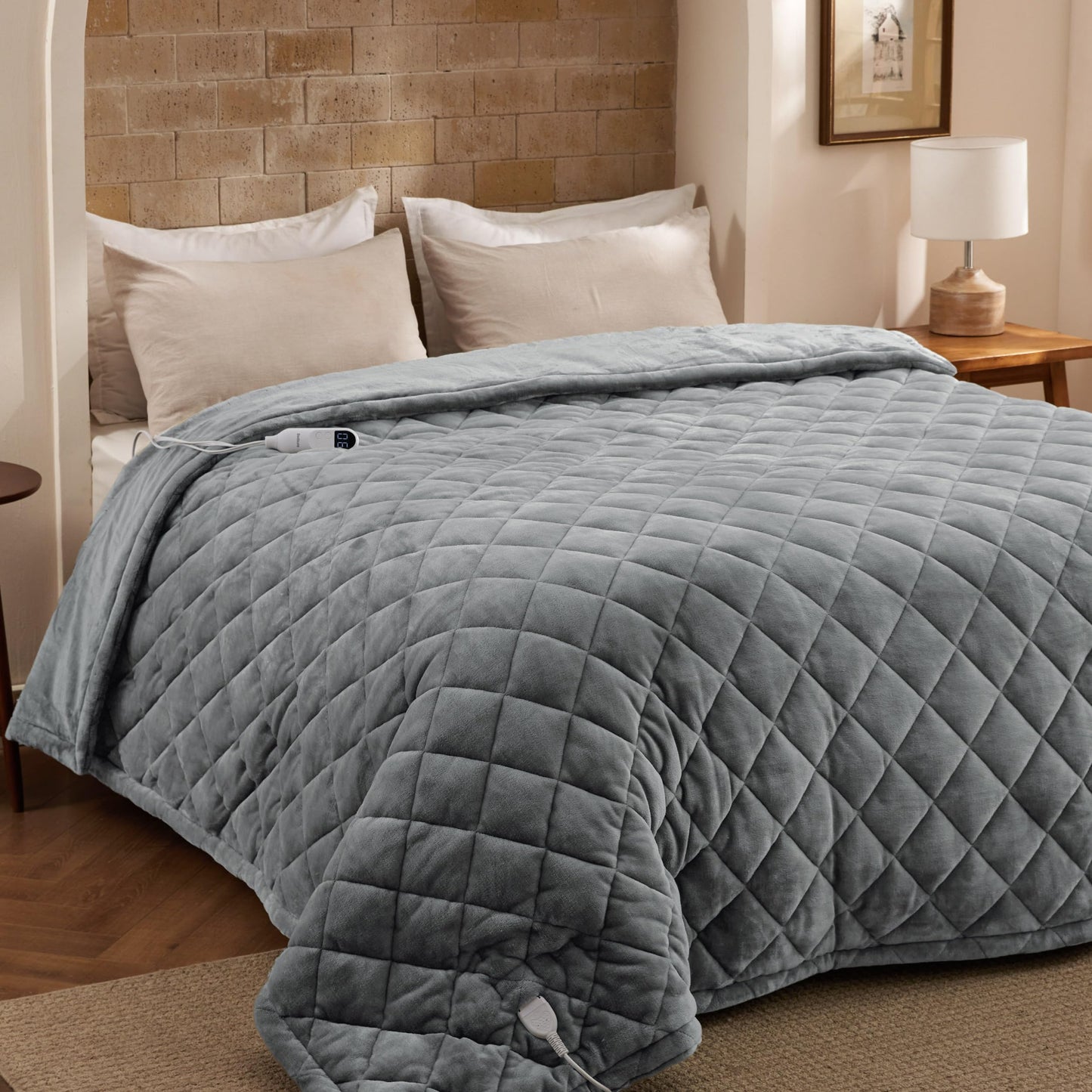 Bedsure Electric Blanket King Size - Dual Control Heated Blanket King Size, Fast Heating with 10 Time Settings & 10 Heat Settings, Warm Gift for Grandma (100x90 inches, Grey)
