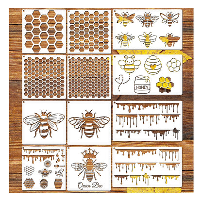 Bee Honeycomb Stencil, Reusable Bee Stencils for Painting on Wood Signs Furniture DIY Crafts Wall Canvas Fabric Plastic Drawing Template Hexagon Paint Wood Burning Stencils (bee)