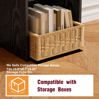 Nestwise Book Shelf, Wooden Cube Storage Organizer with 11" Open Cubes, Stackable Modular Bookcase for Room Divider Storage, 2 Tier Bookshelf for Living Room, Bedroom, Office (Black, 5-Cube)