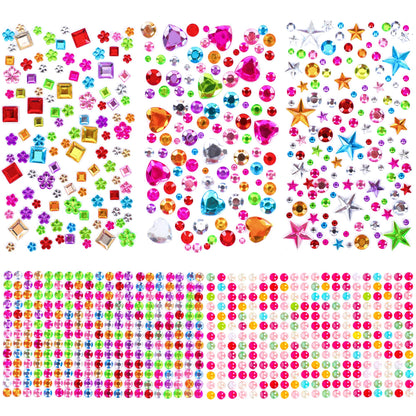 3654pcs Gem Stickers Jewels for Crafts - Self Adhesive Rhinestone Jewel Stickers, Stick on Gems Rhinestones for Crafts, Acrylic Bling Heart Stickers, Craft Supplies