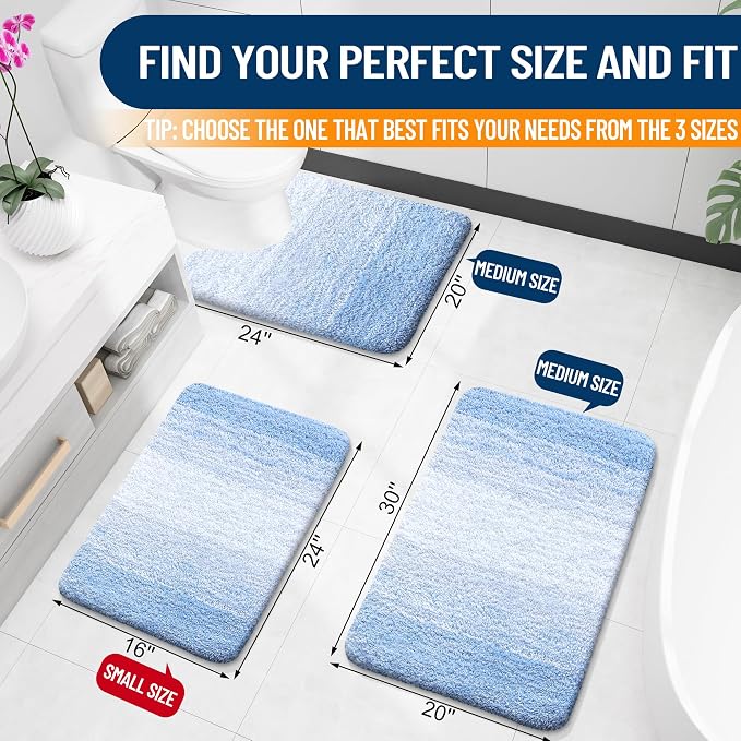 OLANLY Bathroom Runner Rugs Mat 47x17, Extra Soft Absorbent Microfiber Bath Rugs, Rubber Backing, Quick Dry, Washable Long Bath Mats for Bathroom, Tub and Shower, Home Decor Accessories, Light Blue