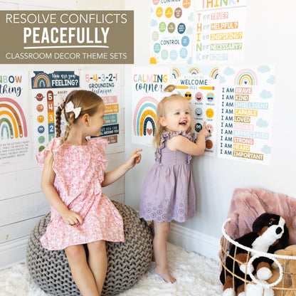 Hadley Designs 8 Calming Corner Posters for Classroom Must Haves - Calm Down Corner Supplies with Emotions Chart, School Counselor Mental Health Poster, Feelings Chart For Kids, Boho Classroom Decor