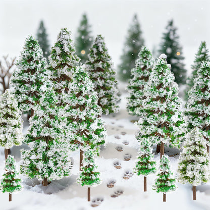 jiebor 28pcs Mini Christmas Trees Small Fake Miniature Snow Pine Model 2-5 Inch for DIY Village Train Railway Sand Table Buildings Architecture Diorama Garden Scenery Decor Supplies Green