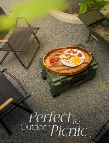 TIDITA Acacia Wood Ottoman Tray with Handles - 20" x 15" Round - Large Oval Serving Trays for Living Room -Wooden Trays for Decorative for Kitchen Counter, Coffee Table, Breakfast in Bed (Acacia)