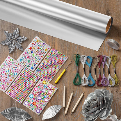 Yaocom Metal Embossing Kit, 1 Roll of 20ft Aluminum Embossing Foil, Decorative Art Craft Metal Foil Sheet Tools, Silver Shimmer Crafting Accessory, Creative Artwork Making Kit, Handcraft Supplies