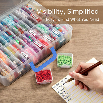 Bead Organizer Box with Handle, 61Pcs Small Bead Storage Boxes with Hinged Lid and Portable Craft Case, Mini Clear Plastic Container for Jewelry Making Supplies Bracelet Screws Seeds Nails Small Parts