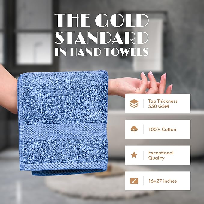 White Classic Light Blue Hand Towels