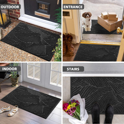 Yimobra Doormat Outdoor Entrance, Simple Stripes All-Weather Waterproof & Non-Slip Mat for Front Door, Heavy Duty Welcome Mat for Indoor, Garage, Patio-29.5x17, Black